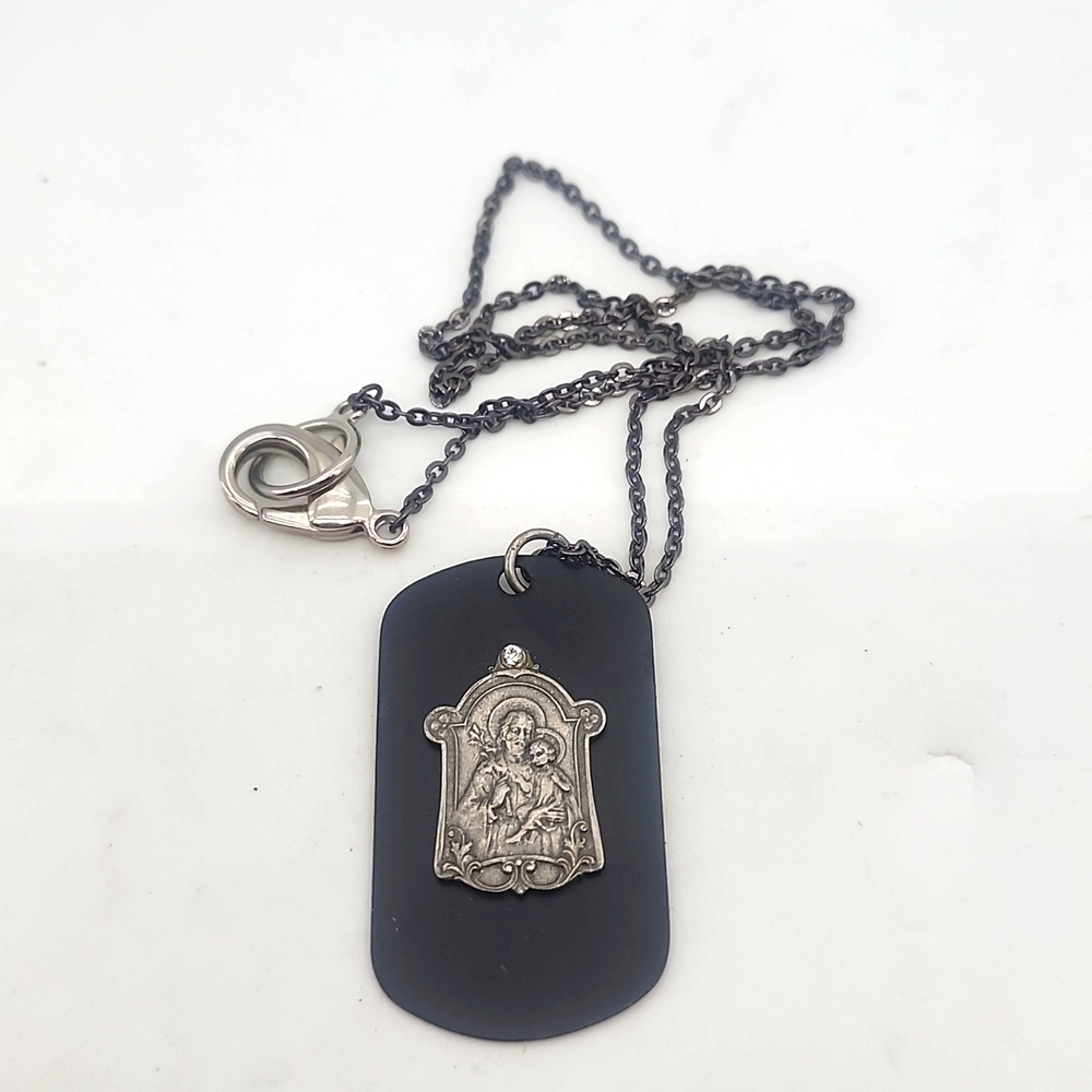 Blqck Silver ST. Jospeh DOG TAG